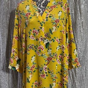 Rose & Olive Vibrant Floral Yellow Tunic